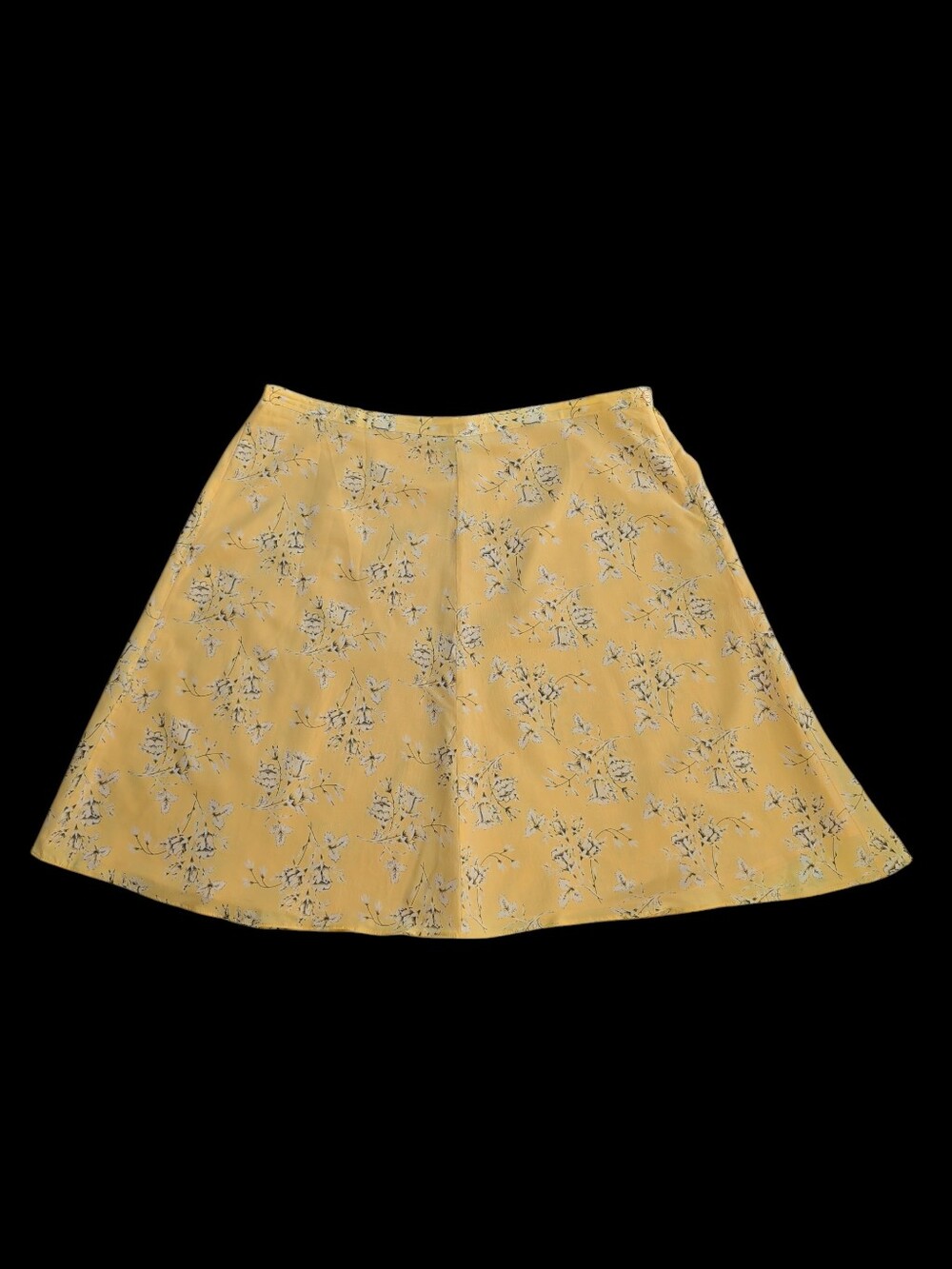 Vtg. Stephanie Andrews Silk Floral A-Line Lined Midi Skirt 3X Yellow